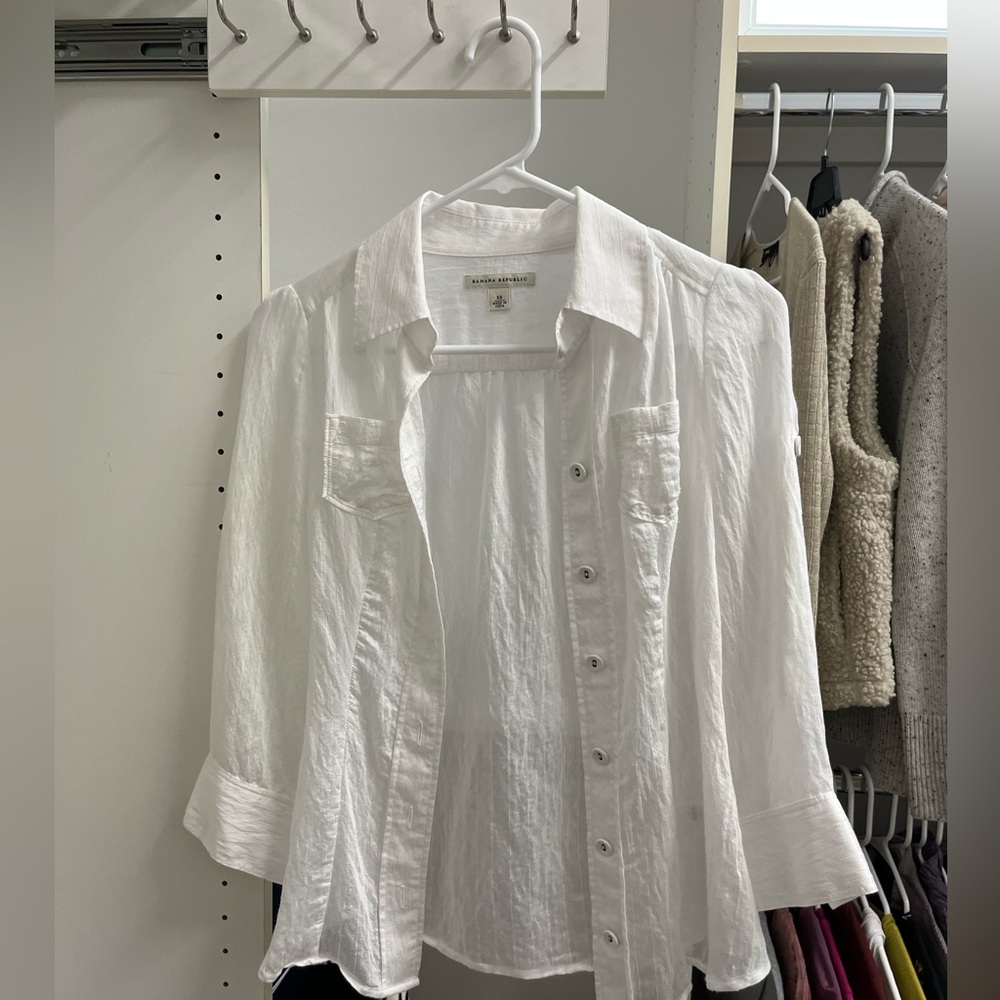 banana republic white long sleeve button up swim coverup size XS